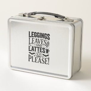 Leggings Leaves Lattes Halloween Fall Coffee Desig Metal Lunch Box
