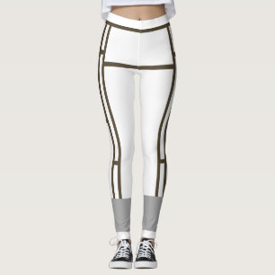 Leggings Mondrian Inspired White Brown 1