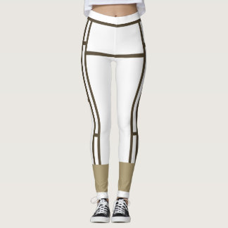 Leggings Mondrian Inspired White Brown 3