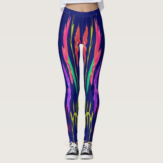 Leggings navy blue with floral pattern (Front)