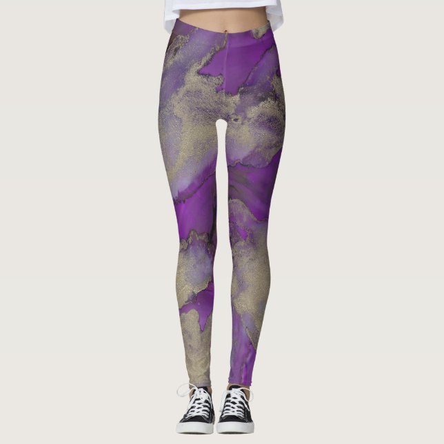 Leggings Purple/Gold Ink Design (Front)