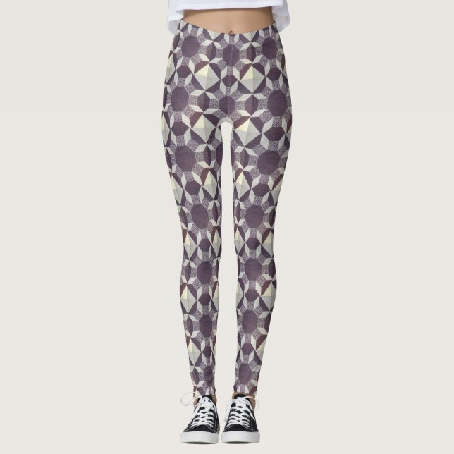 Leggings - Quilted Pattern in Purple and White (Front)