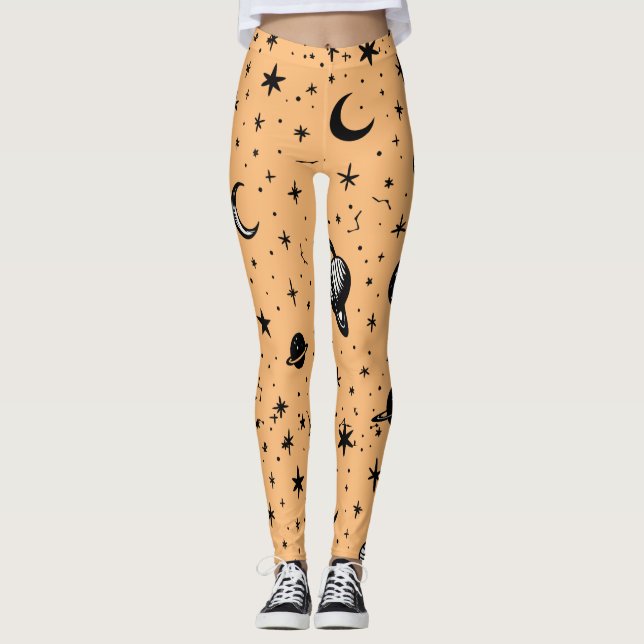 Leggings - Starry Night & Moon Phases Pattern (Front)