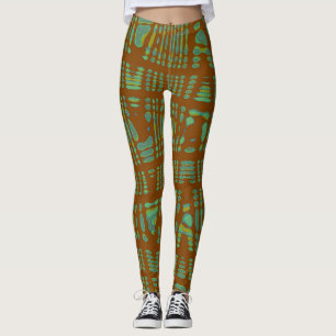 Leggings Tribal Pattern Yoga Pants Brown Green
