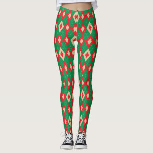 Leggings with a festive red and green argyle