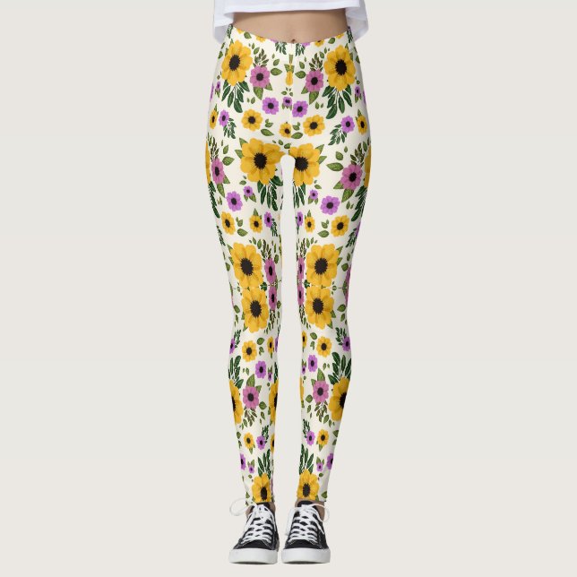 Leggings with a vibrant floral pattern  (Front)