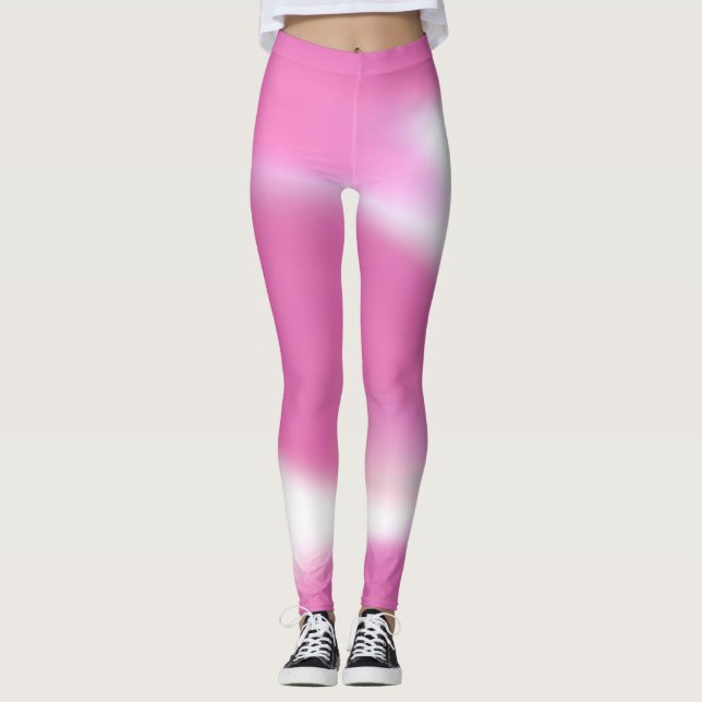Leggings with abstract pink and white design (Front)