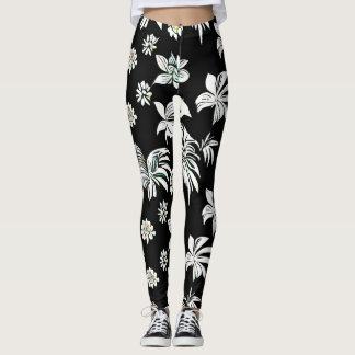 Leggings with black and white style flowers