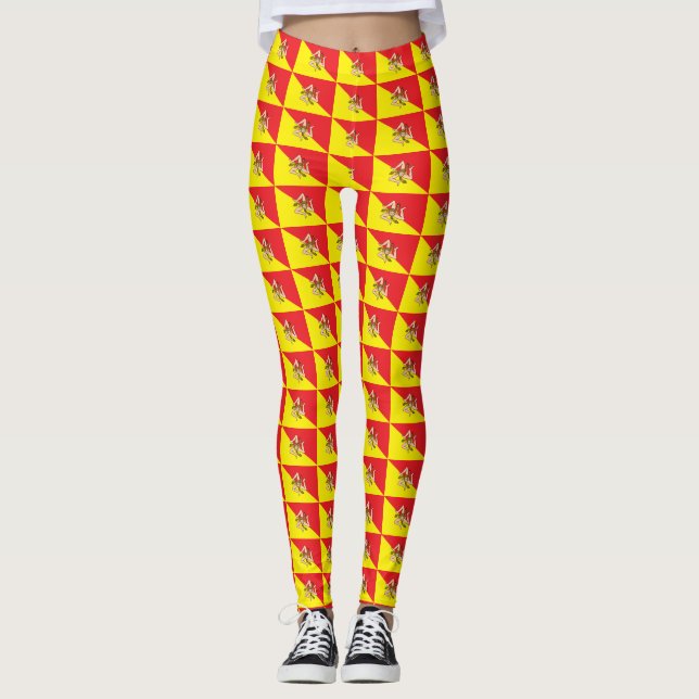 Leggings with flag of Sicily, Italy (Front)
