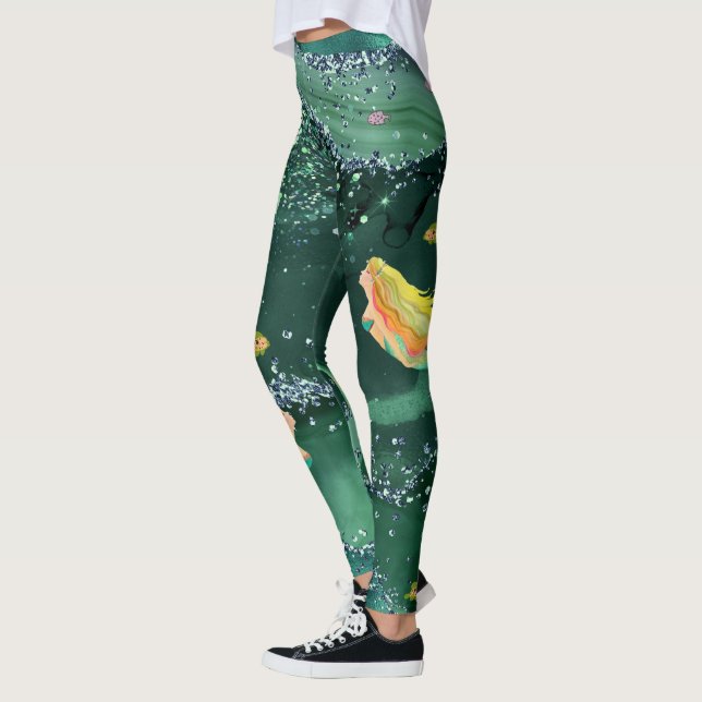 Leggings with Mermaids & Green Sea Water (Left)