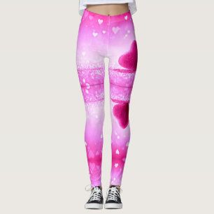Leggings with  pink hearts in spandex/polyester.