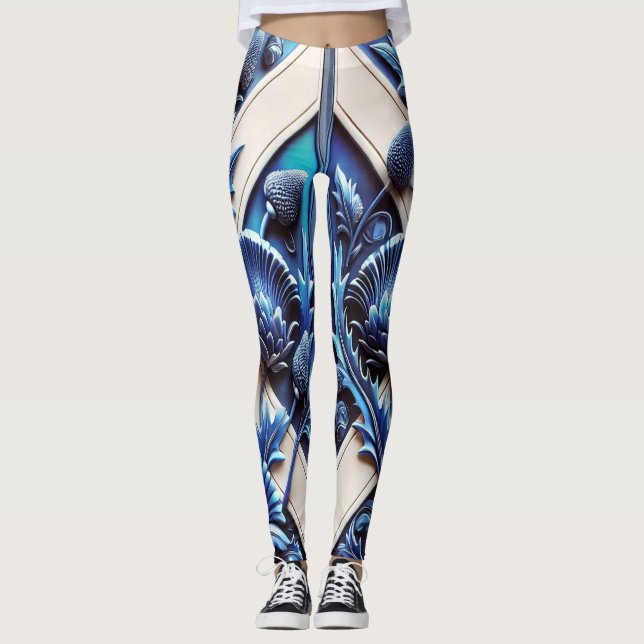 Leggings with Scottish Thistles design (Front)