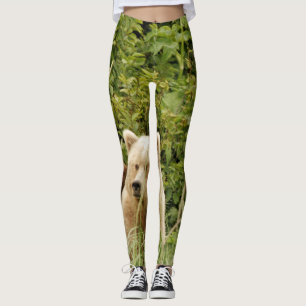 leggings with two grizzly bear cubs plus mum