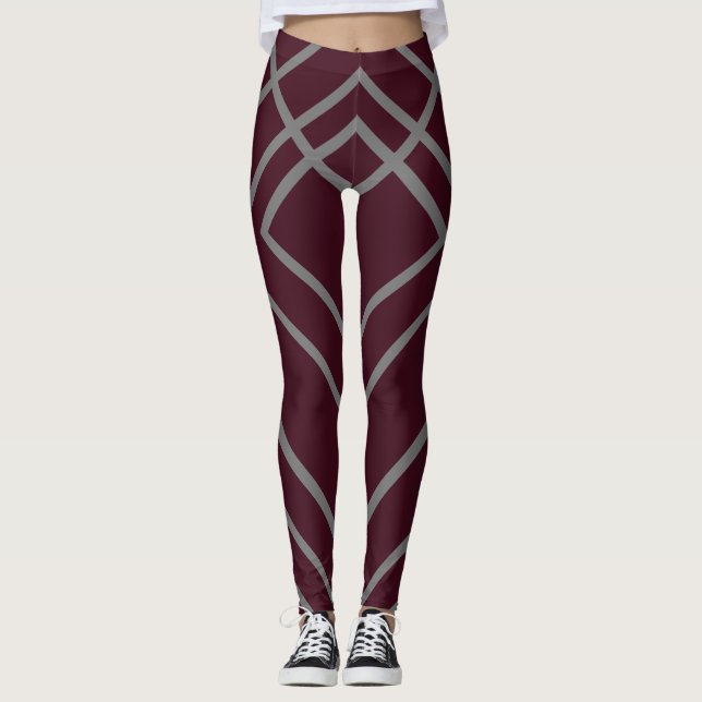 Leggings with Wine and grey stripes (Front)