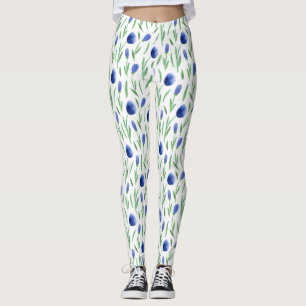 Leggings Women - Blue Flowers Pattern