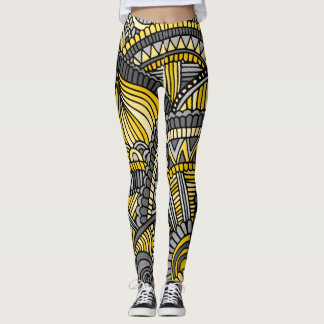 Leggings, Yellow and Grey Zendoodle Pattern Leggings