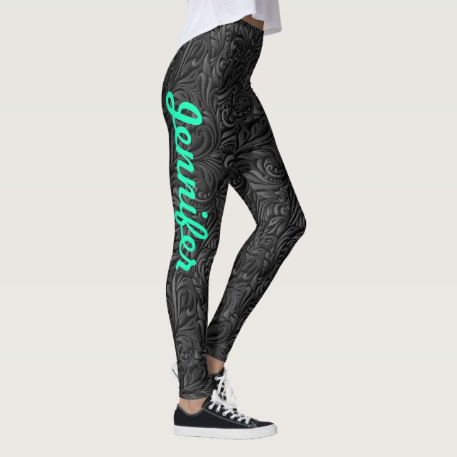 Leggings YOUR NAME Black Paisley Exercise Pants (Right)
