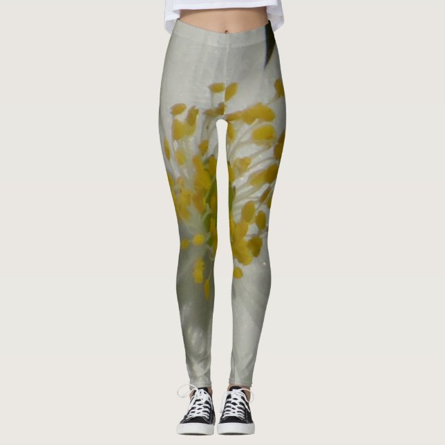 Leggins white and yellow flower leggings (Front)