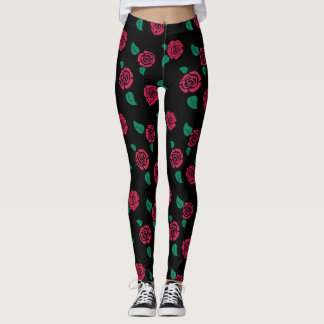 Leggins with red rose patterned pattern leggings