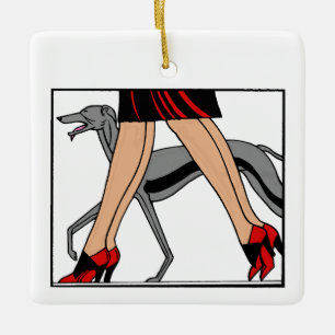 Legs Art Deco Women Greyhound Whippet Dog R Ceramic Tree Decoration