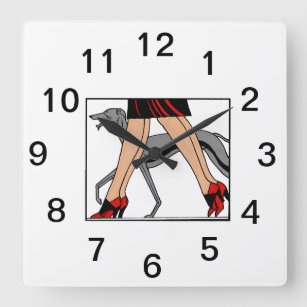 Legs Art Deco Women Greyhound Whippet Dog R Square Wall Clock
