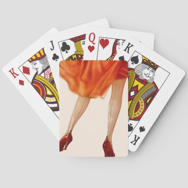 Legs Man Cave Red Dress stockings High Heels Gift Playing Cards (Back)