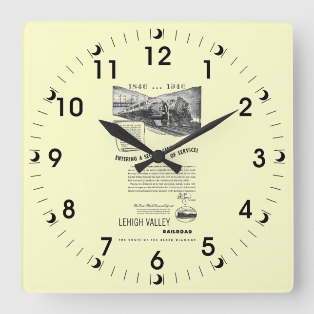 Lehigh Valley Railroad-A Second Century of Service Square Wall Clock (Front)