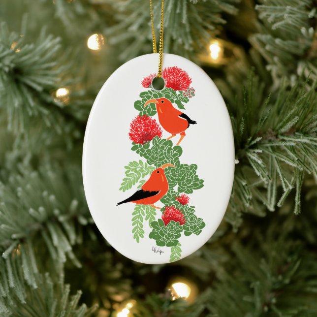 Lehua and Iiwi Christmas Ornament (Tree)