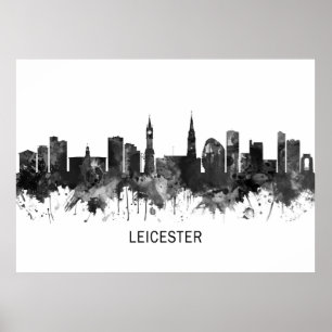 Leicester England Skyline BW Poster