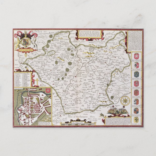 Leicester, engraved by Jodocus Hondius Postcard (Front)