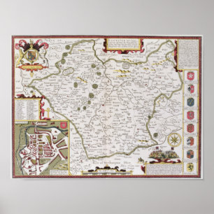 Leicester, engraved by Jodocus Hondius Poster