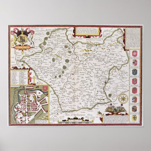 Leicester, engraved by Jodocus Hondius Poster (Front)