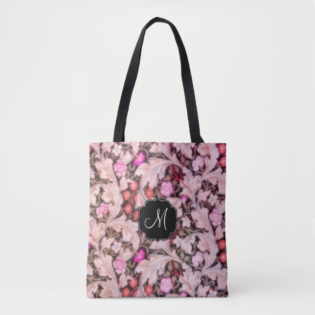 Leicester Pink Floral Pattern with Monogram Tote Bag (Front)