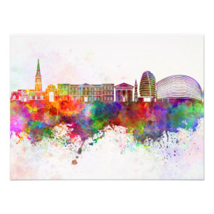 Leicester skyline in watercolor background photo print