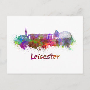 Leicester skyline in watercolor postcard