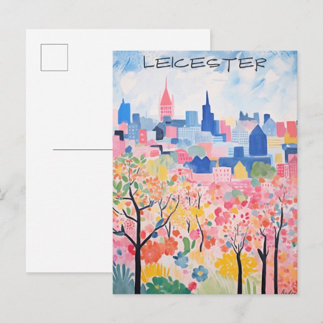 Leicester Travel City Painting Aesthetic Postcard (Front/Back)