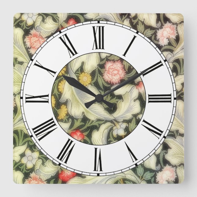 Leicester Vintage Floral Square Wall Clock (Front)