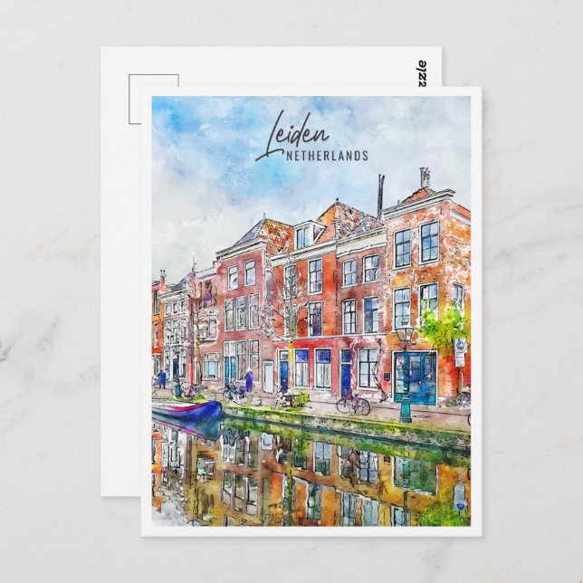 Leiden Netherlands Travel Place Watercolor Postcard (Front/Back)