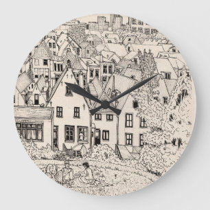 Leiden South Holland Netherlands Pen Ink Drawing Large Clock