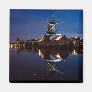 Leidschendam windmill with reflection at night magnet