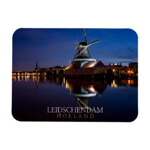 Leidschendam windmill with reflection at night magnet