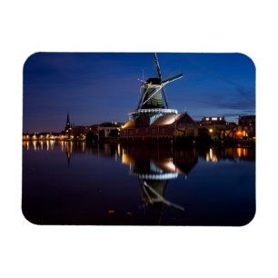 Leidschendam windmill with reflection at night magnet