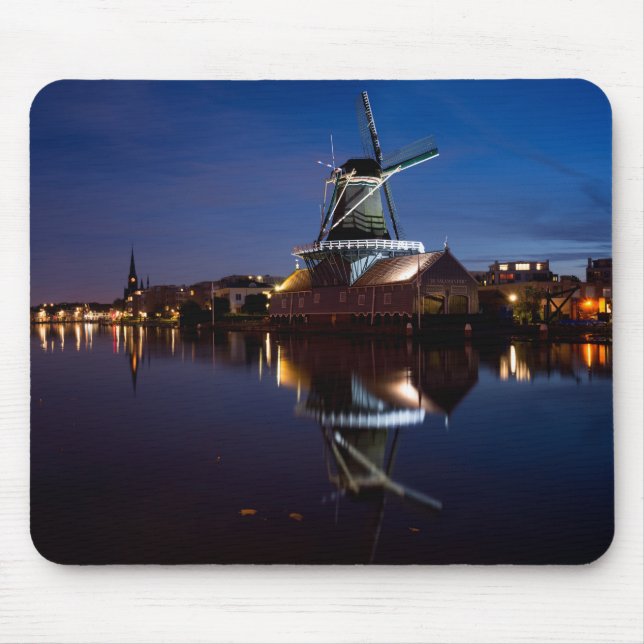 Leidschendam windmill with reflection at night mouse mat (Front)