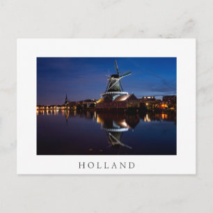 Leidschendam windmill with reflection at night postcard