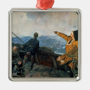 Leif Eriksson sights land in America, 1893 Metal Tree Decoration
