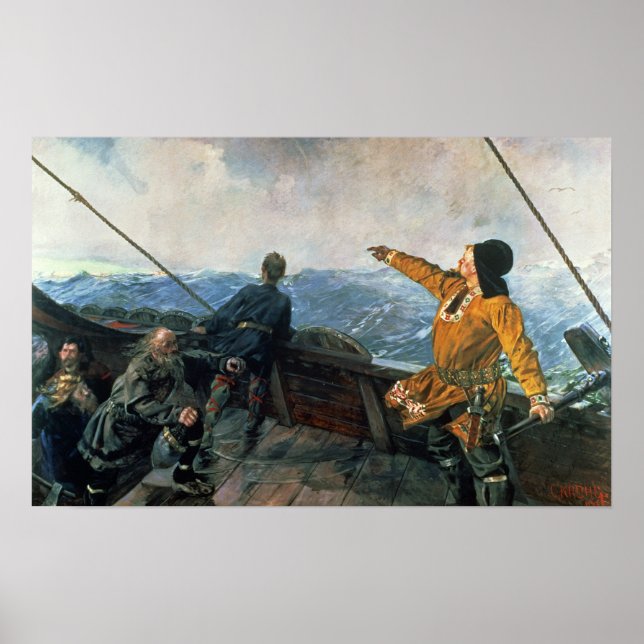 Leif Eriksson  sights land in America, 1893 Poster (Front)