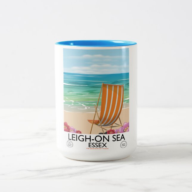 Leigh-on-Sea Essex seaside poster Two-Tone Coffee Mug (Center)