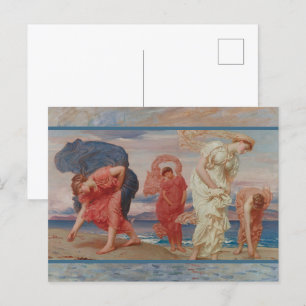 Leighton Greek Girls Picking Up Pebbles by the Sea Postcard