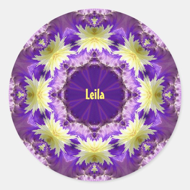 LEILA ~ Purple Yellow ~ Classic Round Sticker (Front)