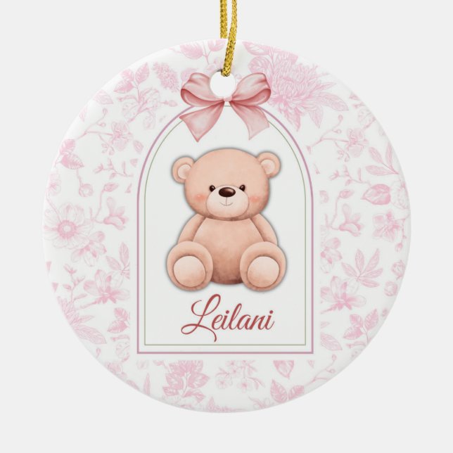 Leilani | Custom Pink Teddy Bear Nursery Design  Ceramic Tree Decoration (Front)